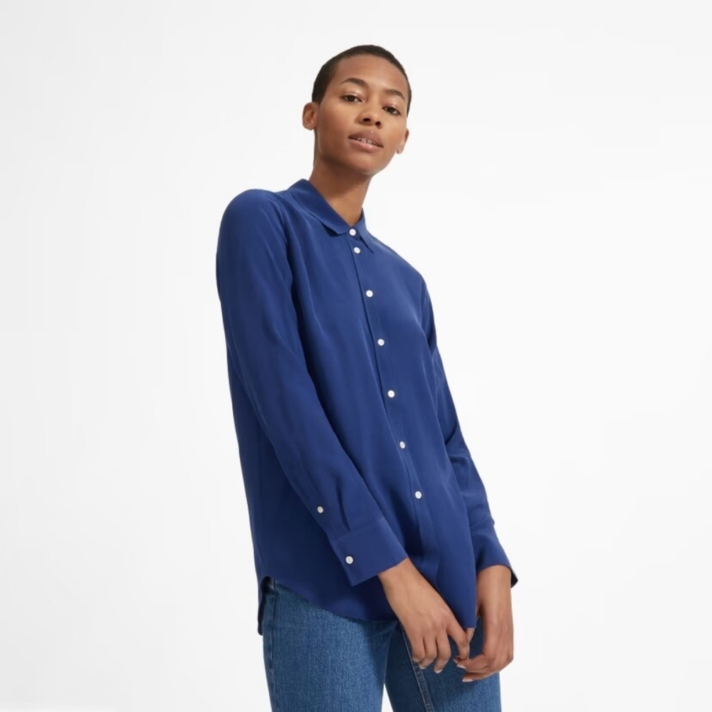 Everlane The Clean Silk Relaxed Shirt Size 0 Royal Blue
